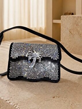 $2150 retail Palm Angels Black/Silver Rhinestone Micro Crossbody Bag, Snap
S